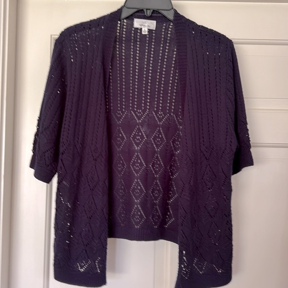 Travel Pointelle Cardigan Sweater Knit Signature Robbie Bee Petite PL Like New - Picture 1 of 11